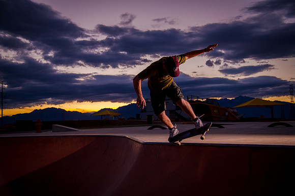 Skateboarding at Sunrise – West Jordan Wheels Park Session with Off-Camera Strobe2277