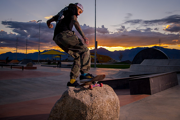 Skateboarding at Sunrise – West Jordan Wheels Park Session with Off-Camera Strobe2393