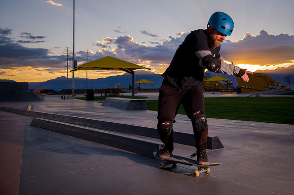 Skateboarding at Sunrise – West Jordan Wheels Park Session with Off-Camera Strobe2528