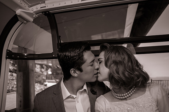 Snowbasin Wedding Inspiration Romantic Bride and Groom Kiss in gondola