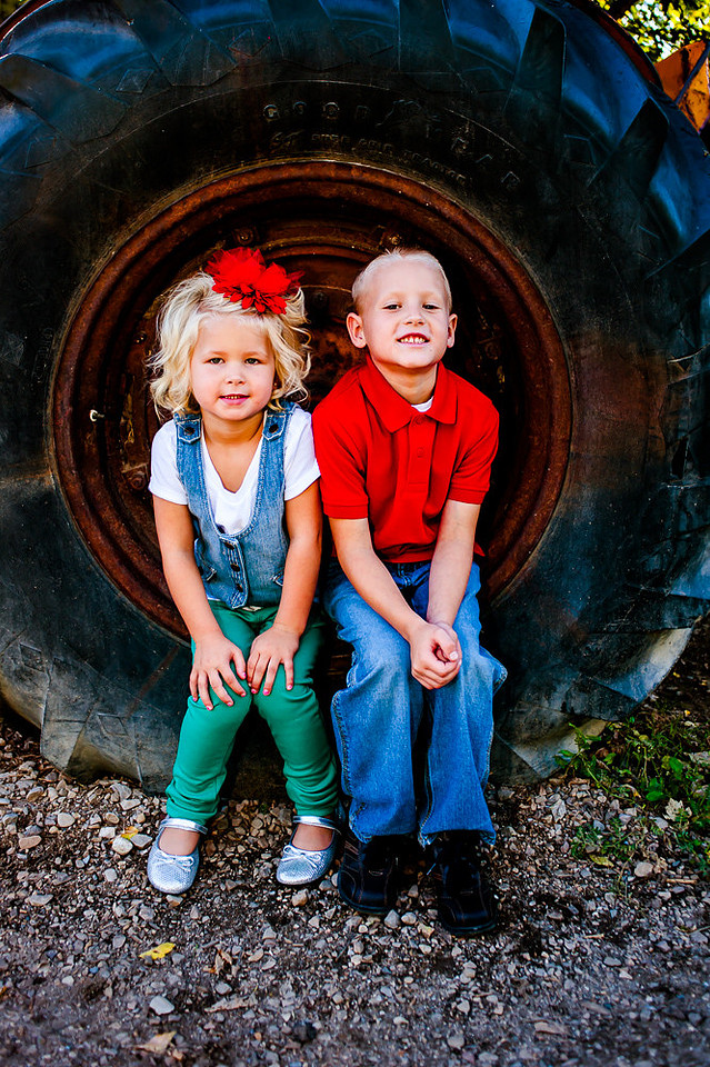 Sitting in a tractor wheel