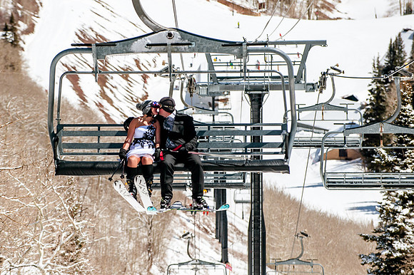 Kissing on a ski lift
