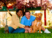 Family portrait with pet pit bull at the International Peace Gardens
