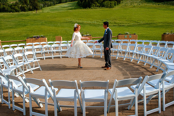 Snowbasin Wedding Inspiration-Bride and groom dance in circle ceremony.