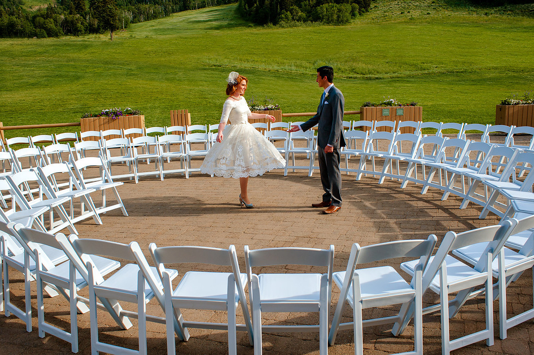 Snowbasin Wedding Inspiration-Bride and groom dance in circle ceremony.