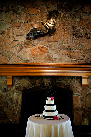 Snowbasin Wedding Inspiration-Wedding cake under the eagle.