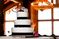 Snowbasin Wedding Inspiration-Wedding cake with chandelier in background