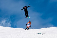 Groom jumps bride on ski slopes of Park City, Utah