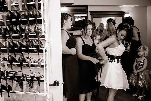Bride getting ready with her shoe closet open