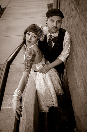 Vintage bride and groom in black and white