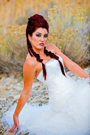 Posed bride in wedding dress