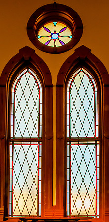 Stained glass light in the chapel at Fort Douglas