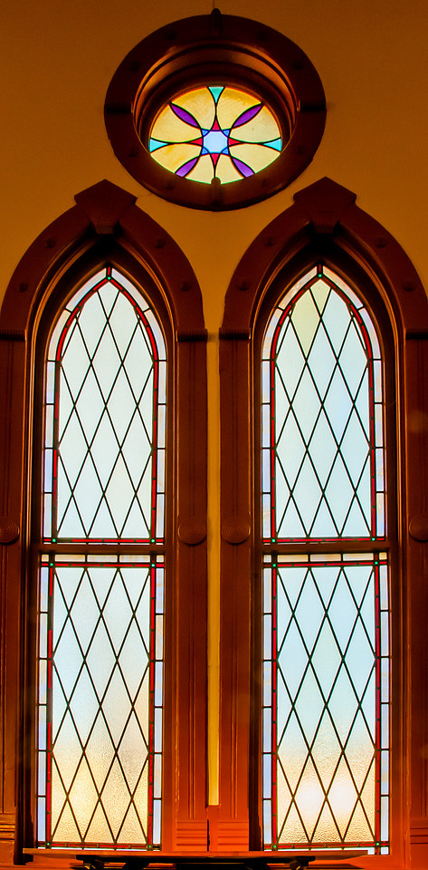 Stained glass light in the chapel at Fort Douglas